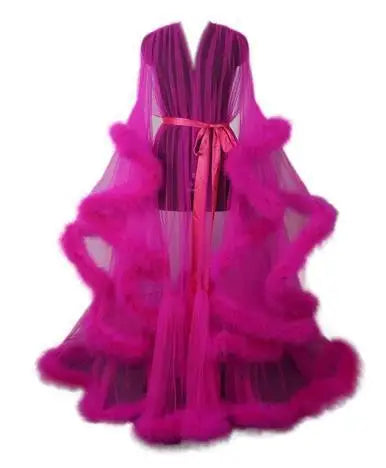 Deep V-Neck Lace Feather Maternity Gown | Photo Shoot Dress Maternity Photography Dress Peaceful Pleasures Health and Wellness E rose red XXL China Mainland