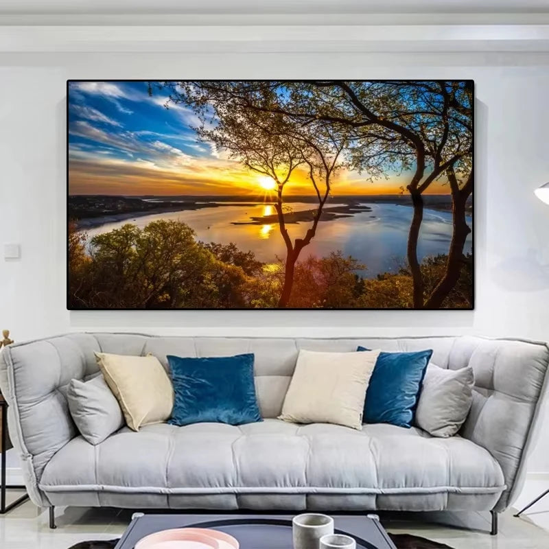 Nature Landscape Canvas Wall Art – Sunshine Forest Lake Print Landscape Canvas Print Peaceful Pleasures Health and Wellness ZLH2562 70x140cm No Frame