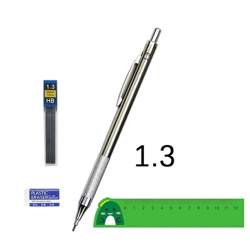 Metal Mechanical Pencil Set 0.5 0.7 0.9 1.3 2.0mm Art Drawing Painting Automatic Pencil with Leads Office School Supplies Peaceful Pleasures Health and Wellness 1.3mm set