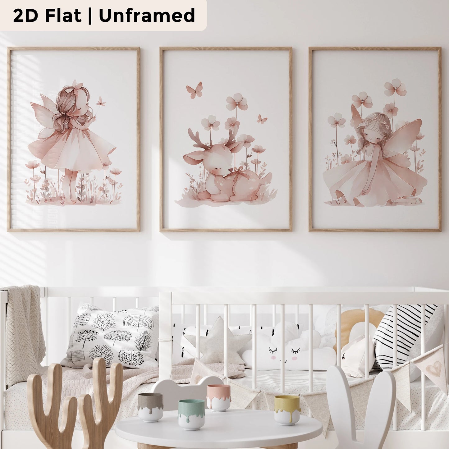3-Piece Butterfly Fairy Deer Canvas Wall Art Print | Home Decor