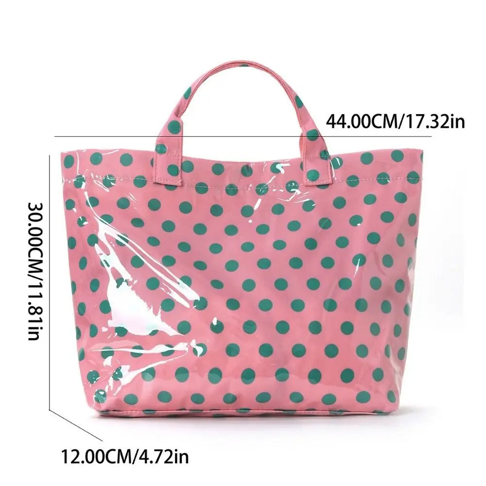 Large Polka Dot PVC Tote Bag – Waterproof Beach & Travel Handbag Waterproof Tote Bag Peaceful Pleasures Health and Wellness