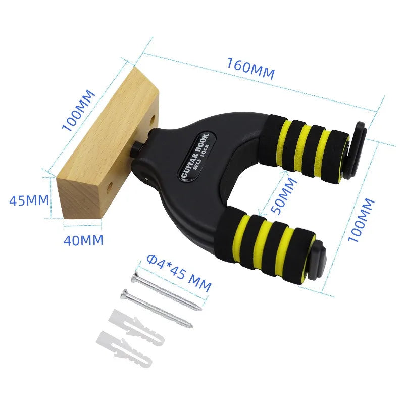 Self Locking Wooden Base Guitar Hook Auto Close Gravity Lock Design