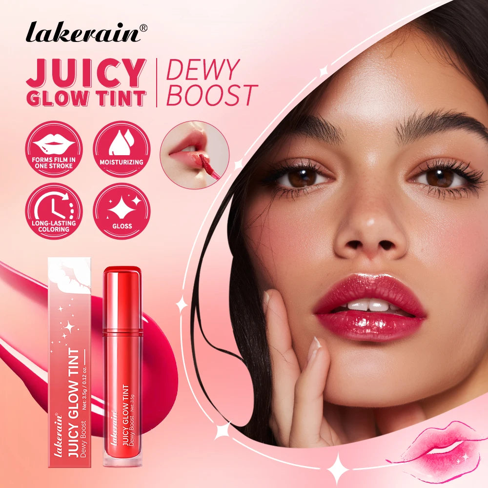 Lakerain Juicy Glow Tint Long-Lasting Mirror Shine Smooth Radiant Lip Tint Deep Moisturizing Brightening Juicy Glow Lipstick Peaceful Pleasures Health and Wellness