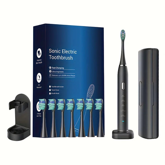 Adult Electric Toothbrush Set, Includes 7 Replacement Heads, Ultra-Soft Nylon Bristles, Suitable for Oral Cleaning, Unisex, 600Mah Lithium Battery, Inductive Wireless Charging, 2-Minute Timer, Ideal Gift for Home and Travel Peaceful Pleasures Health and Wellness 1 Set
