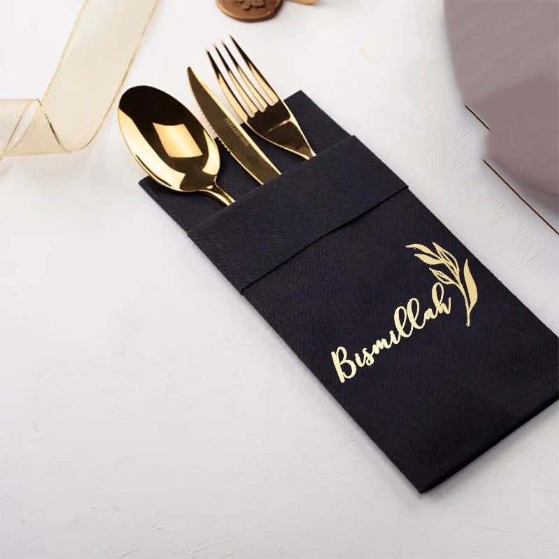 Bismillah Black Napkin Cutlery Holders – Eid Ramadan Decor 5pcs