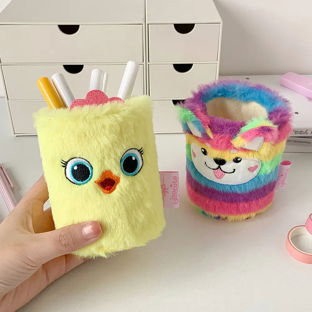Cute Cartoon Plush Pen Holder Student Learning Stationery Storage