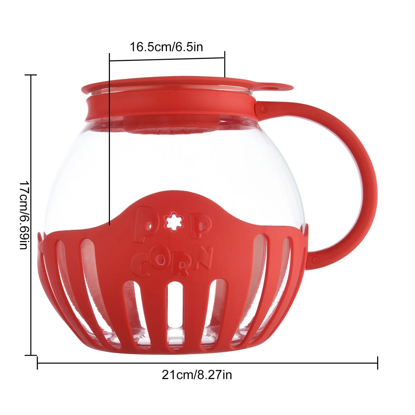 2025 New Popcorn Maker Microwave Snack Popcorn Air Poppers 2.25 Quart Popcorn Bowl Borosilicate Kitchen Accessories Peaceful Pleasures Health and Wellness Red