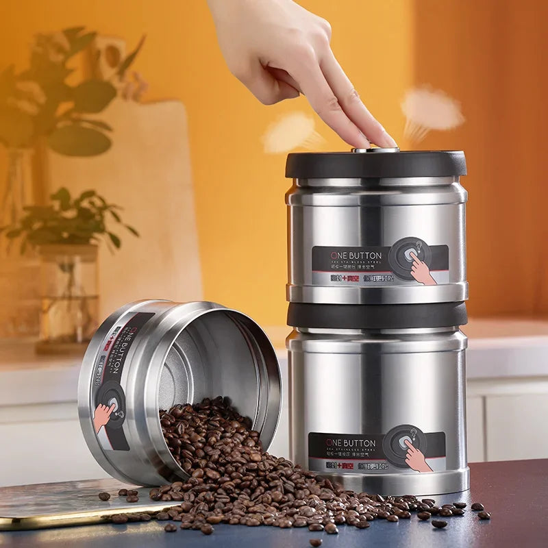 Vacuum Sealed Jug Coffee Beans Stainless Steel Airtight Container Kitchen Food Grains Candy Keep Fresh Storage Jar Peaceful Pleasures Health and Wellness