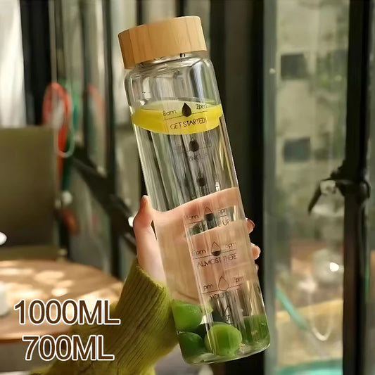 Large Borosilicate Glass Water Bottle with Time Scale | BPA-Free Glass Water Bottle Peaceful Pleasures Health and Wellness