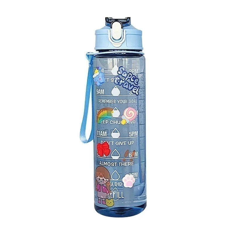 900ml Clear Water Bottle – Straw Lid & Carry Handle | Gym & Sport
