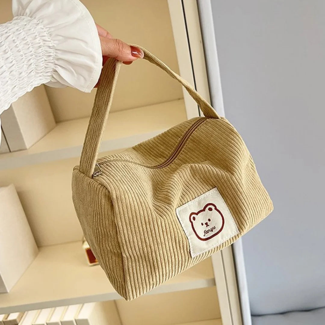 Large Corduroy Makeup Bag Women – Zipper Cosmetic Organizer