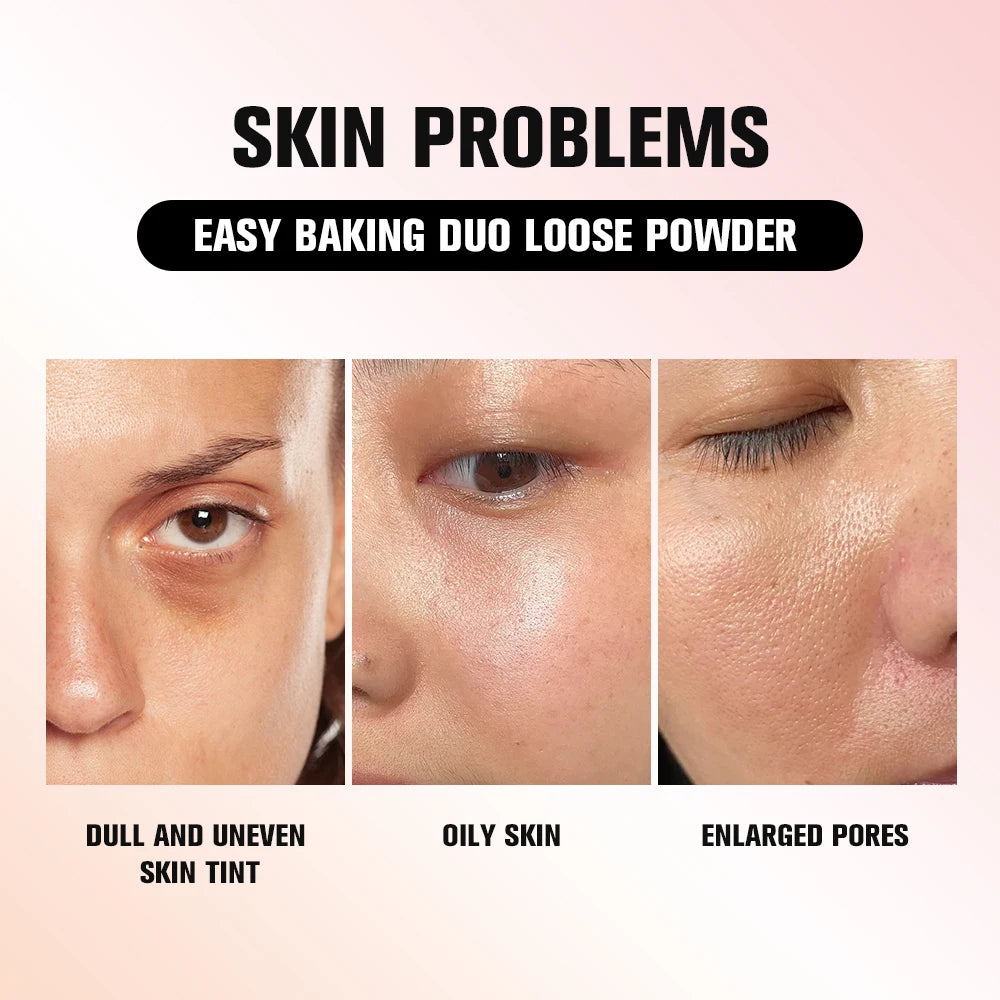 2 Tone Baking Loose Powder Smooth Matte Finish Long Lasting Wear Brightening Correction Oil Control Mild Concealer Loose Powder Peaceful Pleasures Health and Wellness
