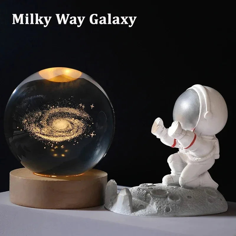 6cm 3D Crystal Ball Decoration 2026 Astronomy Solar System Planets Moon Astronaut LED Balls Home Snow Glass Globe Decorations Peaceful Pleasures Health and Wellness