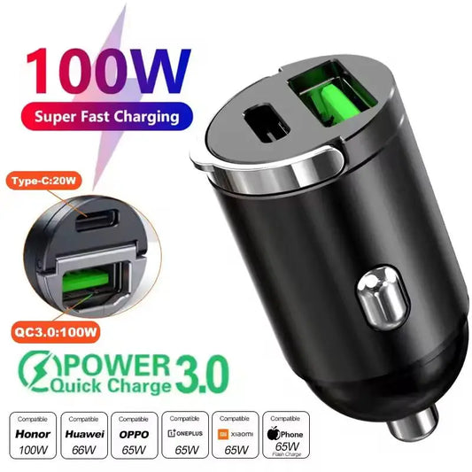 100W Dual USB Car Charger QC3.0 PD Fast Charging Adapter Car Charger Adapter Peaceful Pleasures Health and Wellness