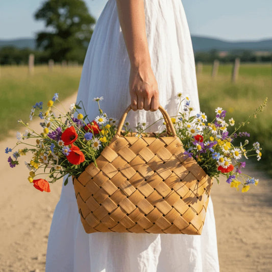 Rustic Hand-Woven Wicker Basket with Handle | Décor & Organizer Woven Storage Basket Peaceful Pleasures Health and Wellness
