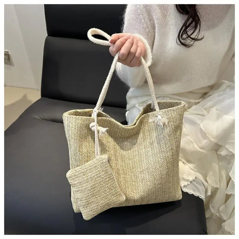Women's Large Woven Straw Shoulder Tote Bag | Summer Fashion