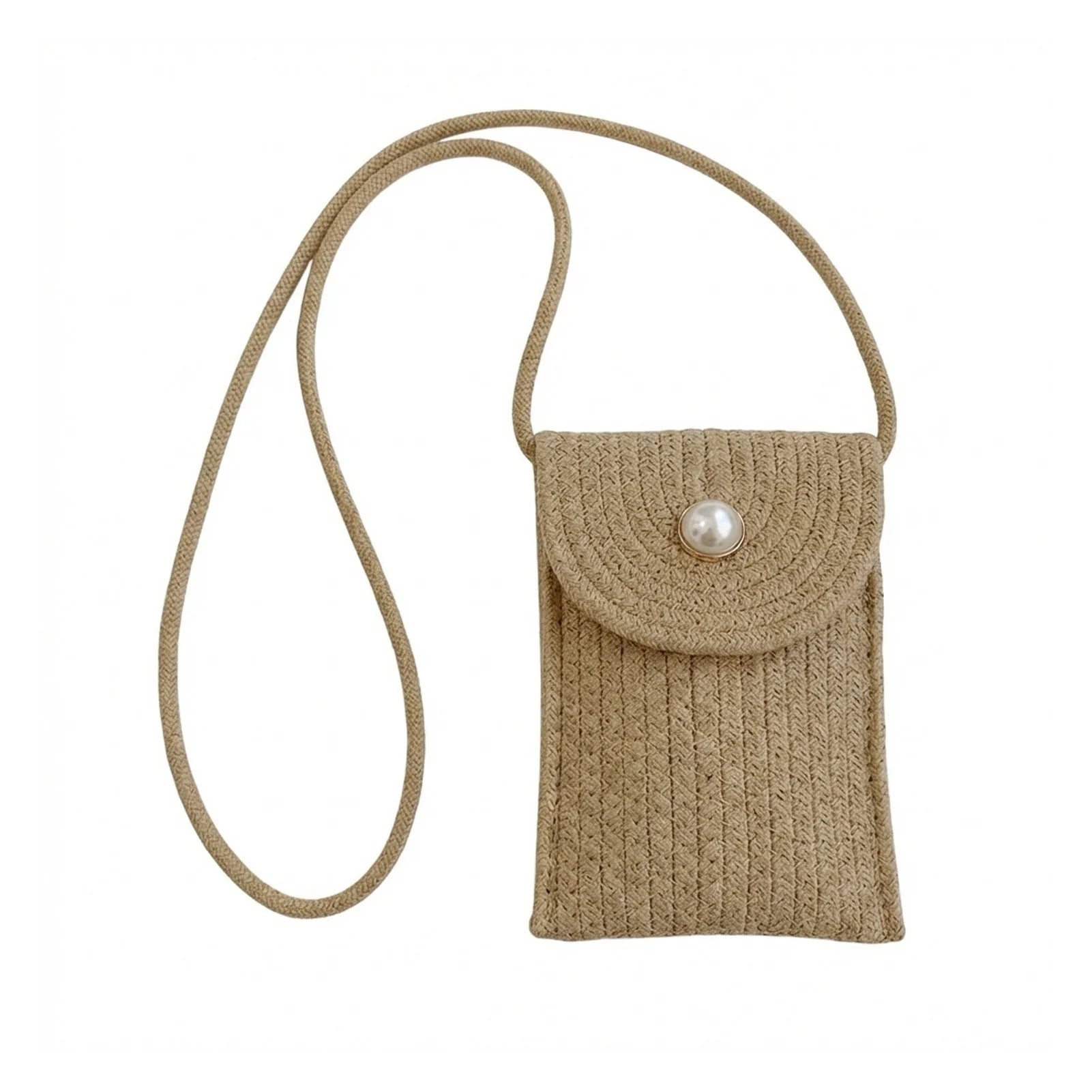 Mini Phone Bag Woven Design Lightweight Crossbody Summer Casual Shoulder Bag with Adjustable Strap Peaceful Pleasures Health and Wellness Khaki