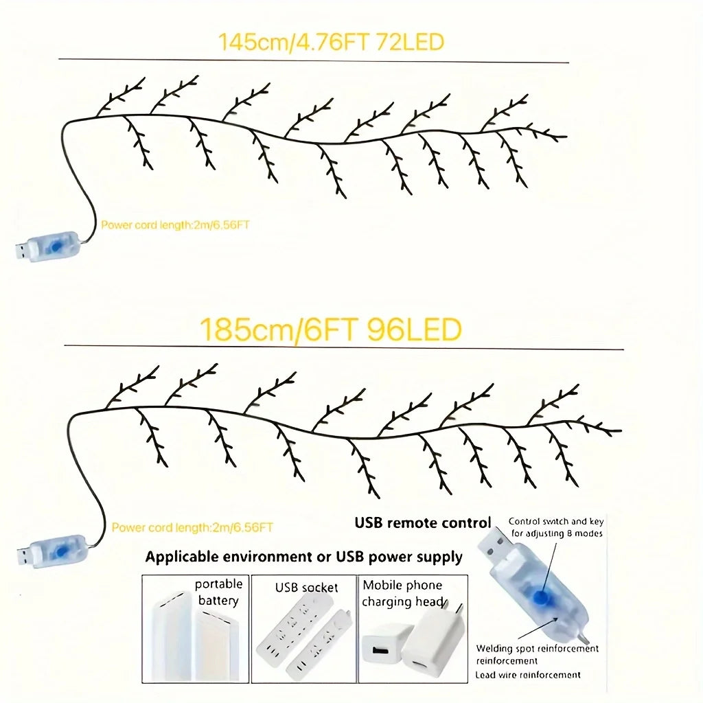 USB Rattan Tree Branch LED Lamp – Dimmable Night Light