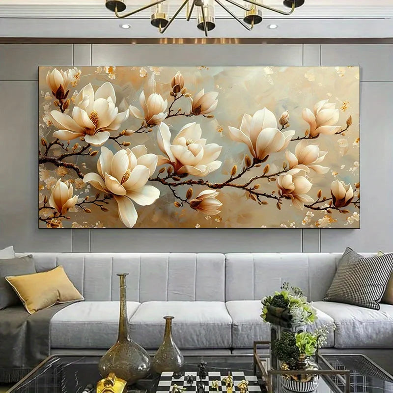 Magnolia Flowers Canvas Wall Art | Modern Floral Poster Unframed Canvas Wall Art Peaceful Pleasures Health and Wellness ZLH4570 20x40cm No Frame