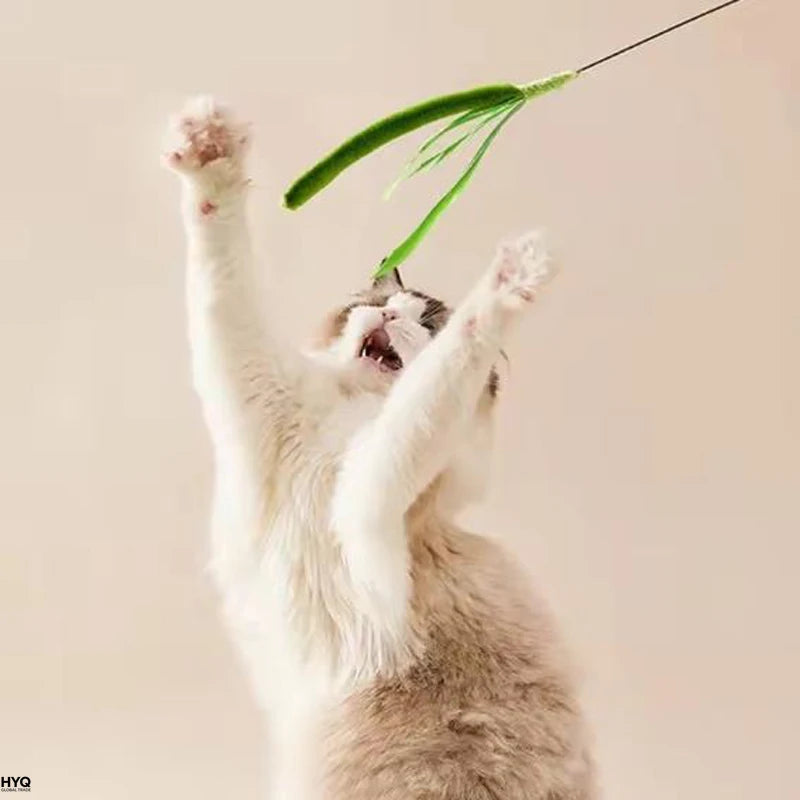 Juguetes Para Gatos Varilla Flexible Plumas Y Hierba Mascotas