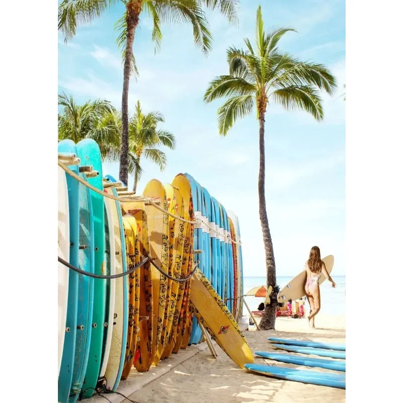 Summer Sunshine Beach Surf Palm Trees Sea View Poster Canvas Paintings Wall Art Pictures Home Decor Peaceful Pleasures Health and Wellness