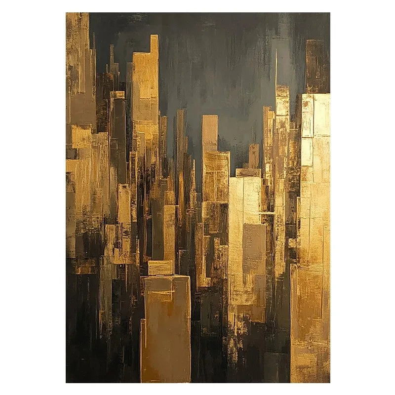 Hand Drawn Oil Painting Abstract Hanging Picture Gold foil Building Wall Art Texture Poster Living Room Porch Hotel Decor Mural Peaceful Pleasures Health and Wellness No frame 90cmx180cm