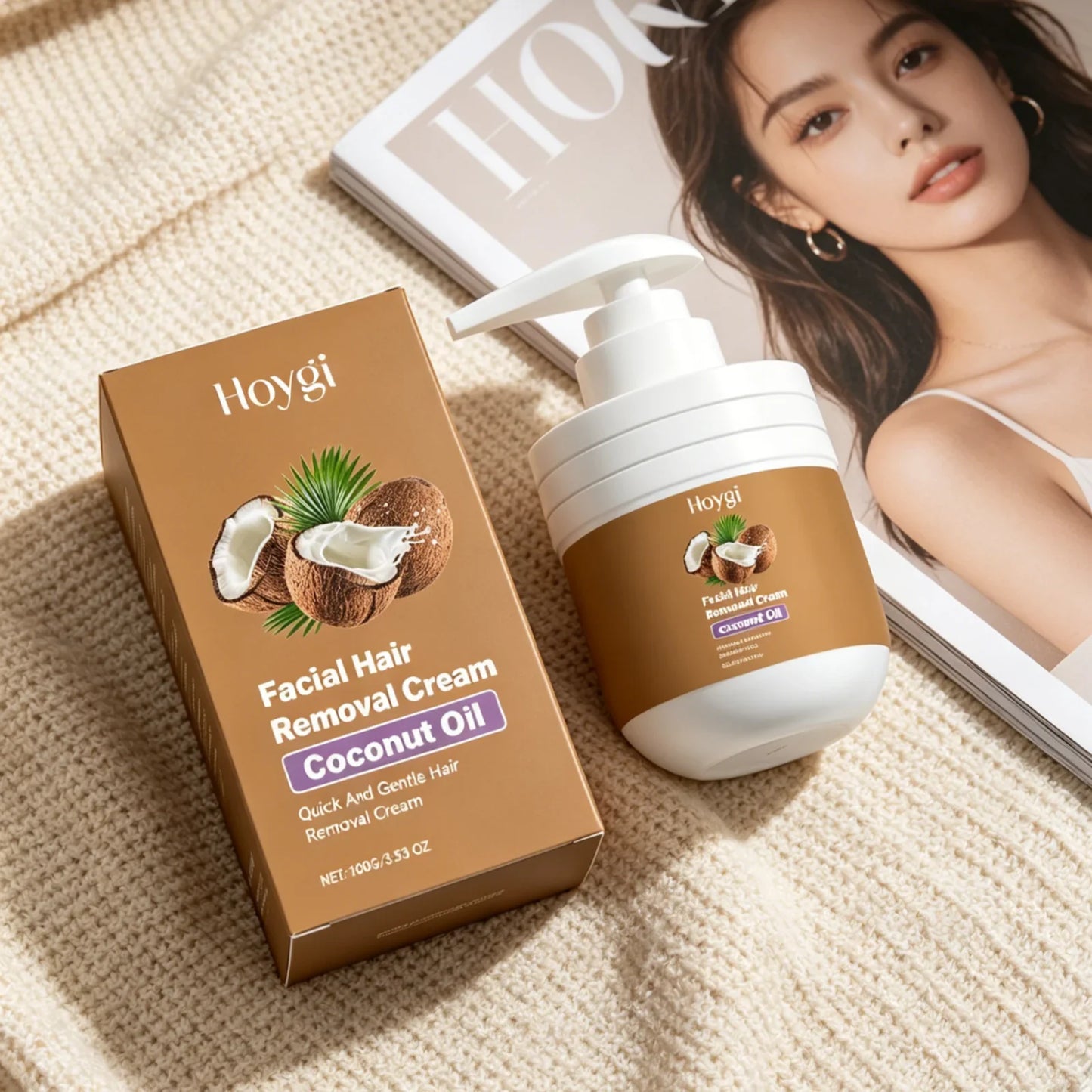 Hoygi Facial Hair Removal Cream – Coconut Oil, Painless