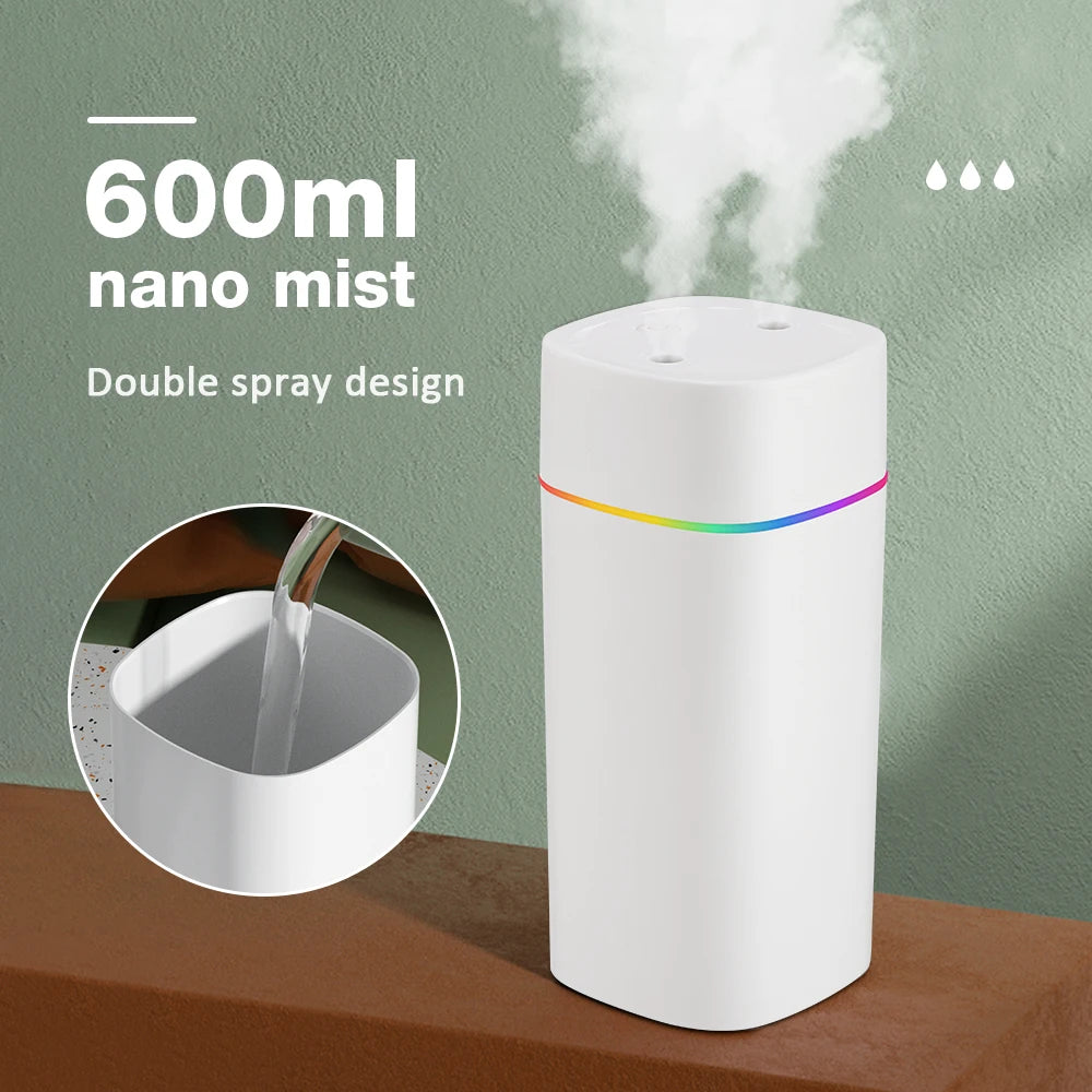 Portable USB Cool Mist Nano Sprayer 600ml Aroma Oil Diffuser for Home Car Electric Air Humidifier Mist Maker Light Aromatherapy Peaceful Pleasures Health and Wellness