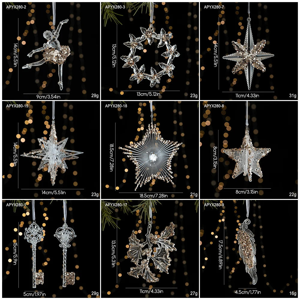 Crystal Acrylic Snowflake Christmas Tree Hanging Ornaments