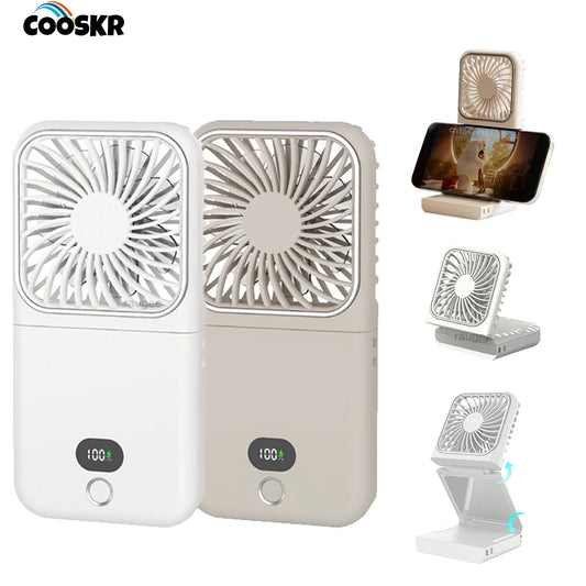 Mini Fan Portable Foldable Desk Fan 2500mAh Rechargeable 4 Wind Speed Air Cooling Fan with Phone Stand Outdoor Hanging Neck Fan Peaceful Pleasures Health and Wellness