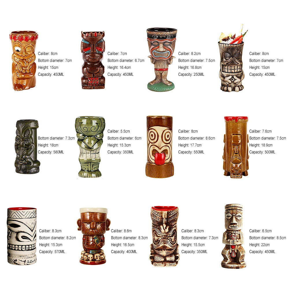 Hawaiian Cocktail Cups Creative Style Ceramic Mug Beer Beverage Tiki Mug Wine Mug Bar Tools Home Bar Party Drinkware Cups Peaceful Pleasures Health and Wellness