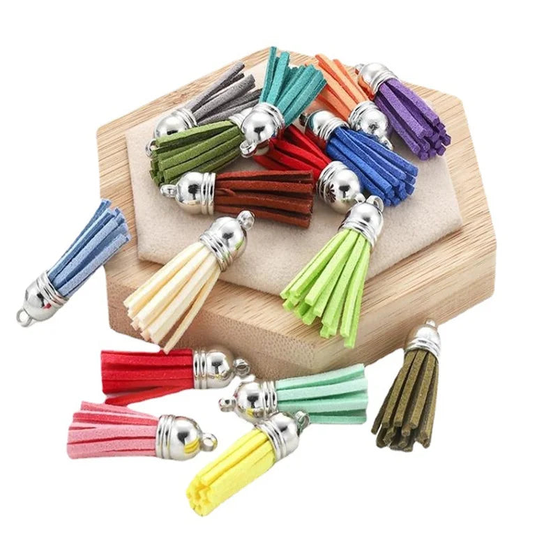Leather Tassel Charms Silver Cap Earring Keychain Pendant Straps