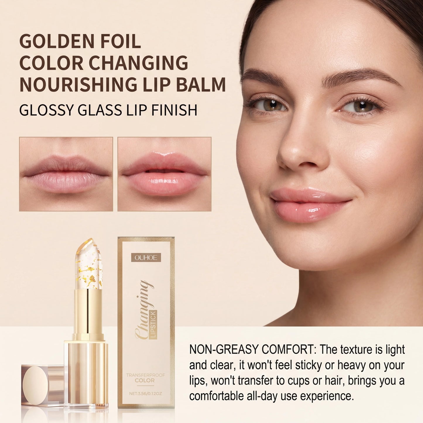 Gold Foil Color Changing Lip Balm | Vitamin E Gloss – 3.5g