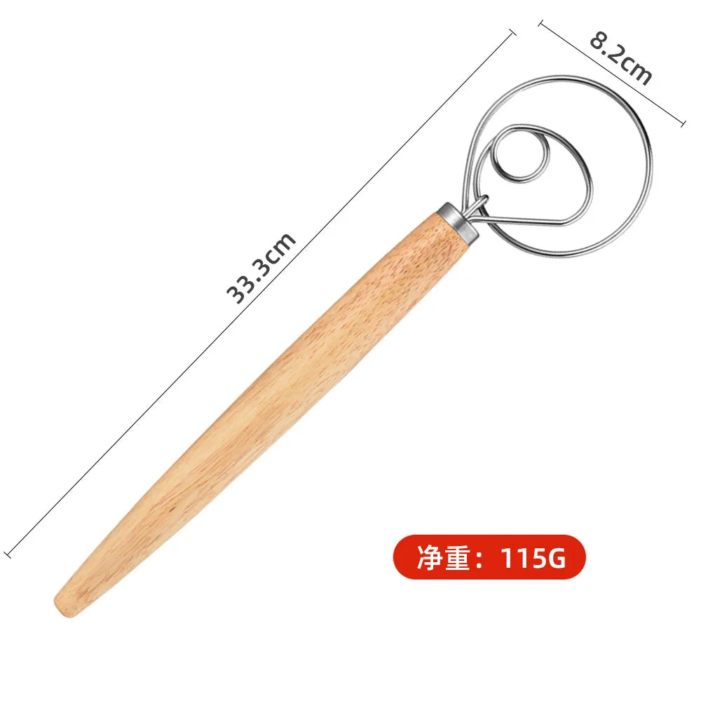 Leeseph 13inch Danish Dough Whisk, Stainless Steel Dutch Style Bread Dough Hand Mixer, Wooden Handle Kitchen Baking Tools Peaceful Pleasures Health and Wellness