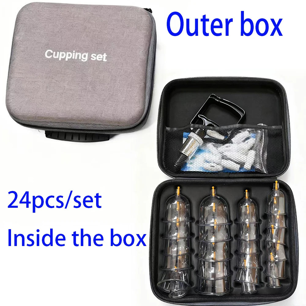 Cupping Relax Set Multiple Sizes of Vacuum Cups with Hand Pump and Detailed Cupping Manual Massage Cupping Set for Massage Peaceful Pleasures Health and Wellness 24PCS Set
