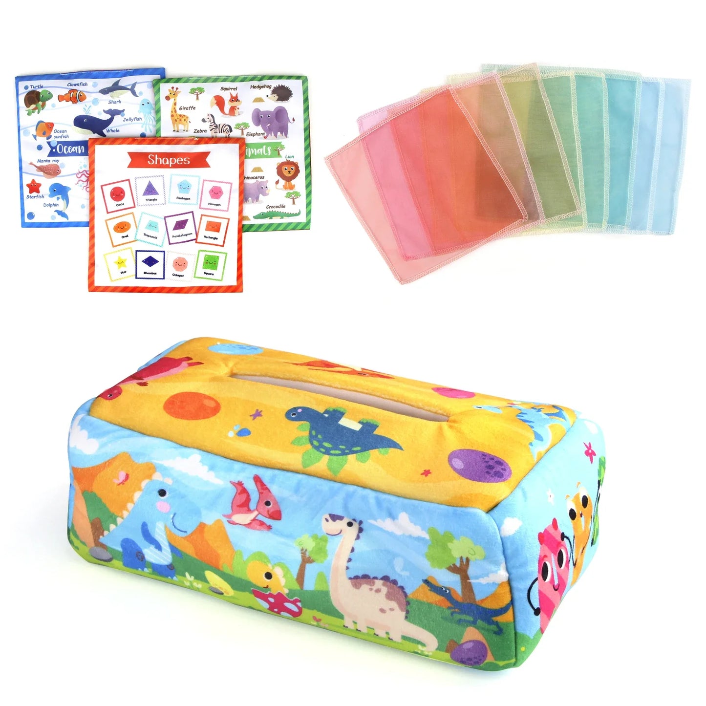 Baby Tissue Box 0-18M Sensory Toy Colorful Soft Toddler Finger
