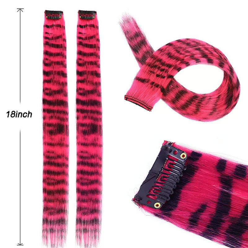 Girls Clip-On Wig Hairpiece – Stripe & Leopard Print, 18 in