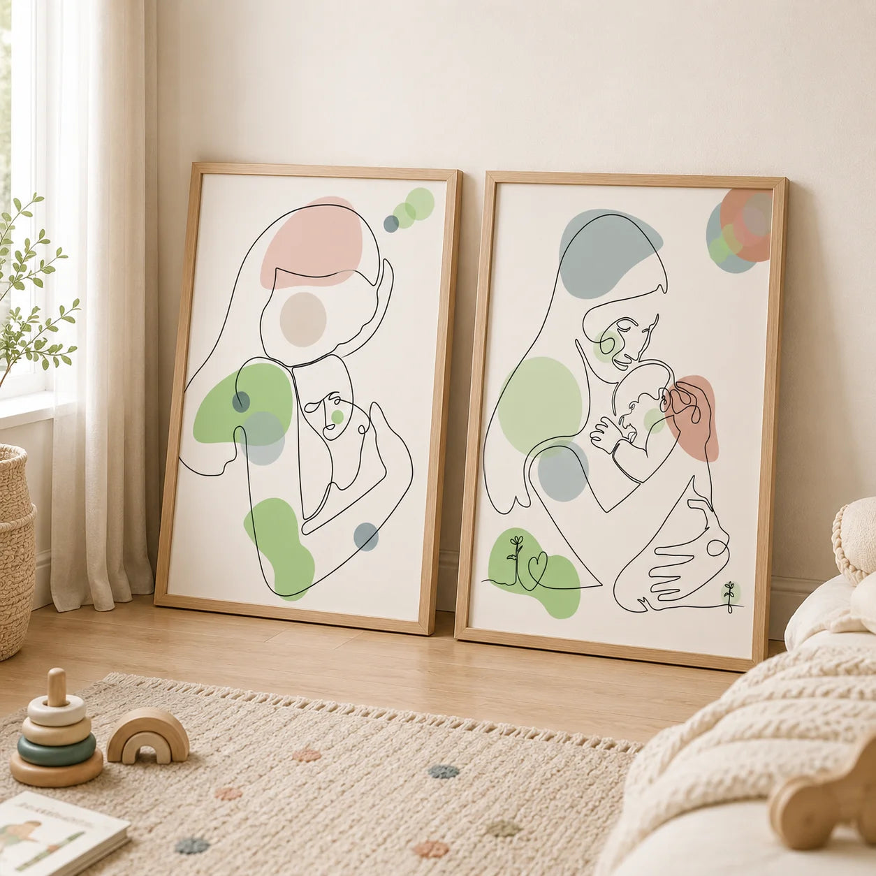 Mordern Abstract Line Wall Art, Minimalist Mother and Baby Canvas Painting, Mother Gift Poster Print For Room Bedroom Decor Peaceful Pleasures Health and Wellness