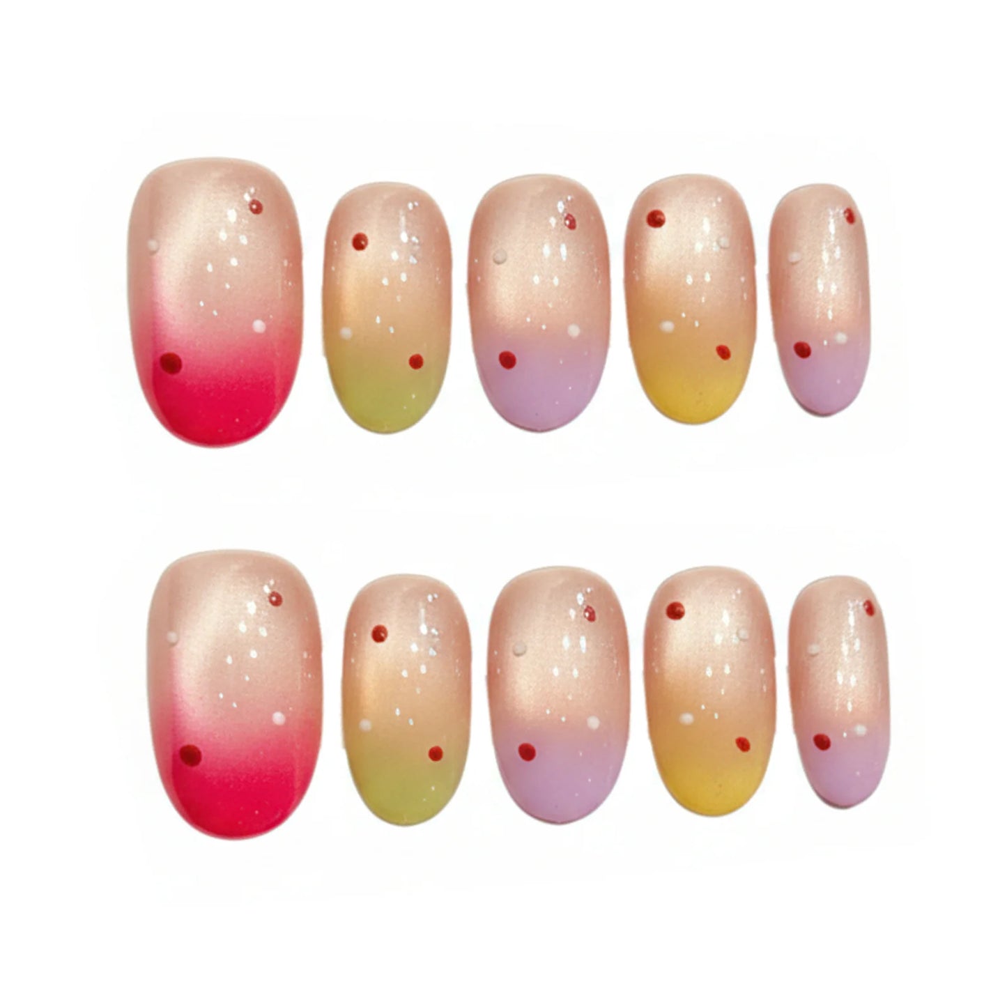10pcs Handmade Press On Nails Rainbow Gradient Cat Eyes False Nails Short Oval Diy Manicure Nail Art Polka Dot Design For Women Peaceful Pleasures Health and Wellness