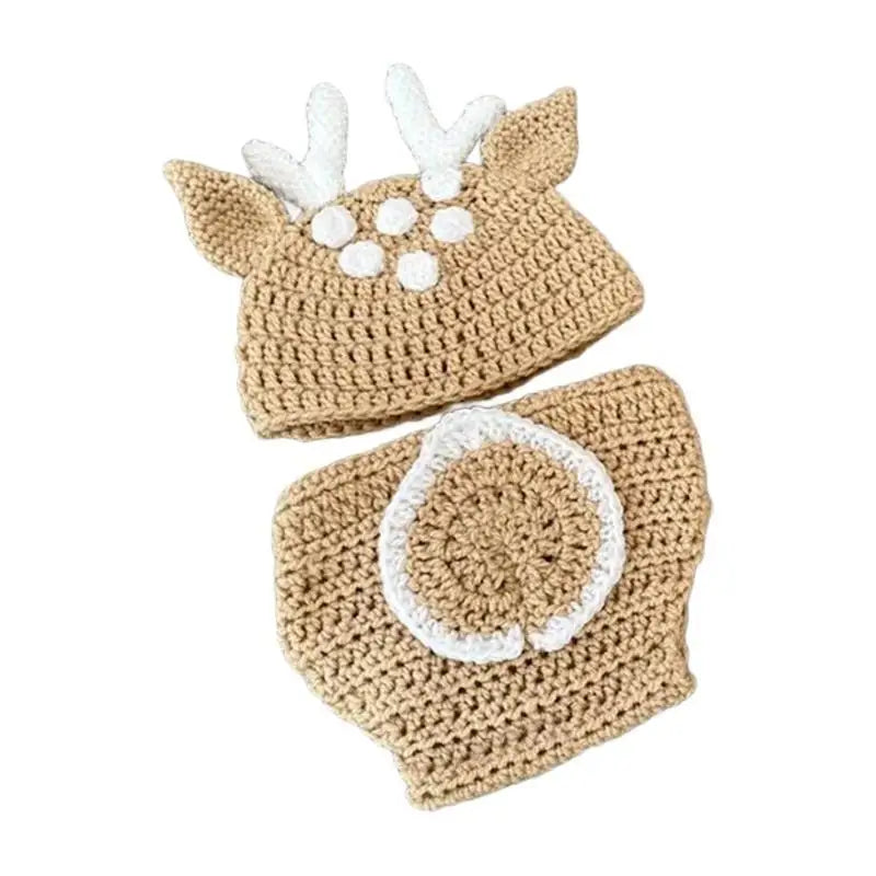 Newborn Photography Outfit – Knitted Deer Hat & Romper Set