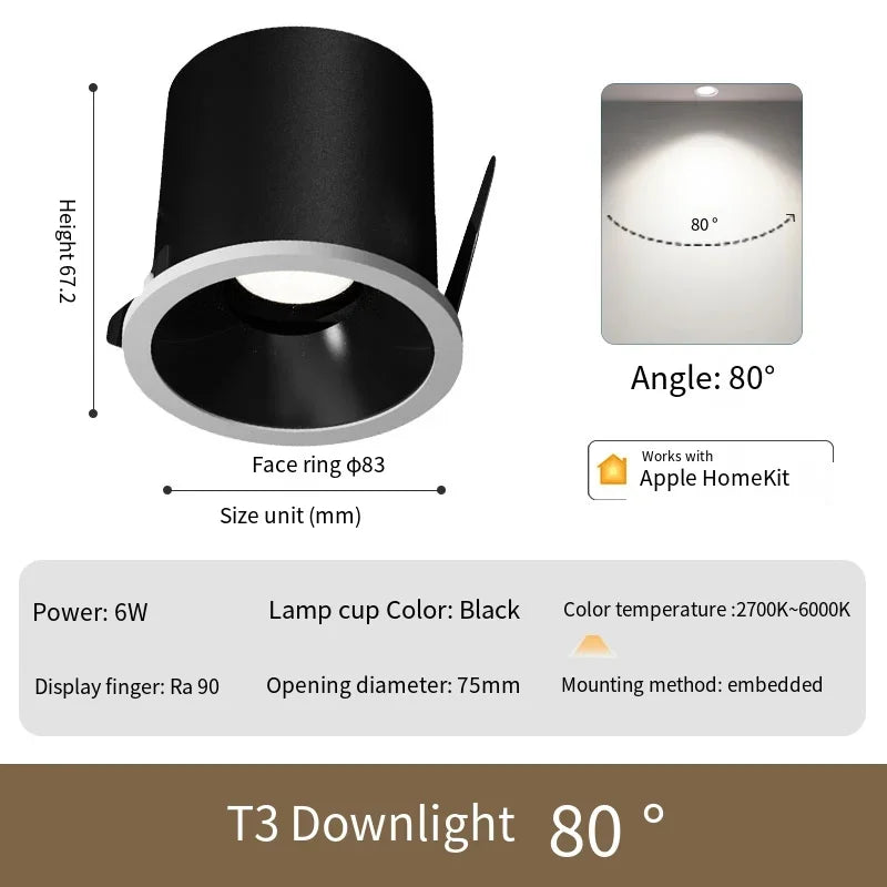 Aqara Smart Downlight T3 Zigbee Dimming Round Light 6W Beam Angle 15°24°36°80° Adaptive Lighting Dimming for Aqara App Homekit Peaceful Pleasures Health and Wellness 80 degrees China Mainland