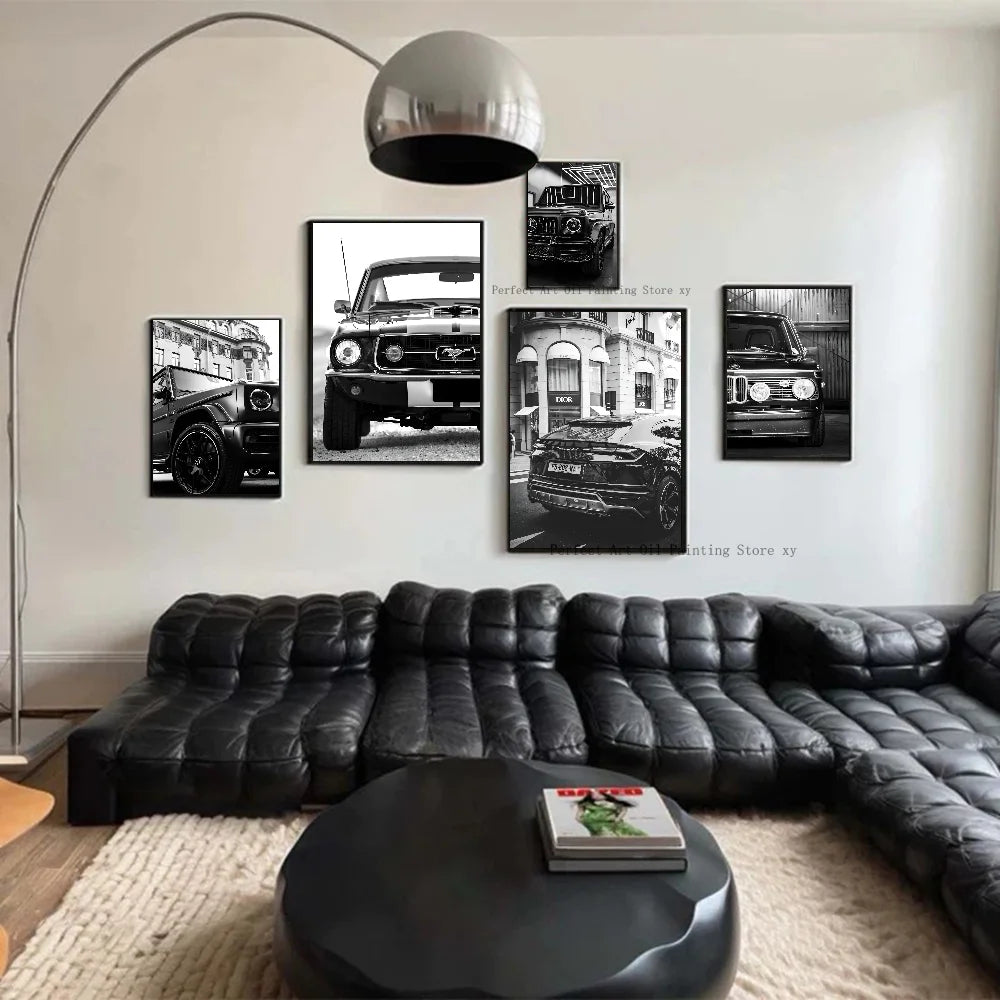1PC Simple Black And White Luxury Car Poster Home Living Room Bar Restaurant Art Decoration Painting Peaceful Pleasures Health and Wellness
