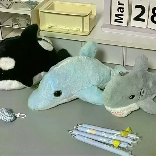 Kawaii Plush Shark Dolphin Pencil Case – Cute Pen Bag Plush Pencil Case Oasis Select