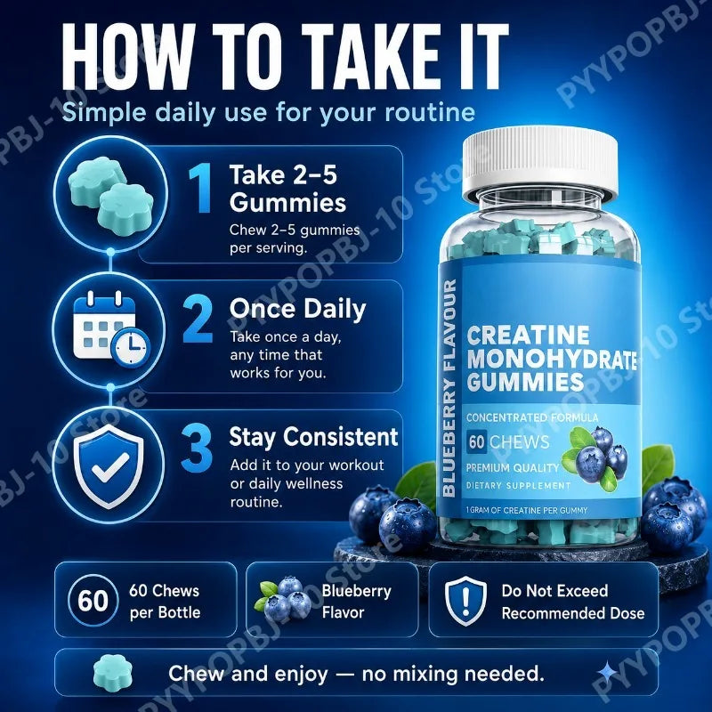 Creatine Monohydrate Gummies 1g | Blueberry | 60 Chews