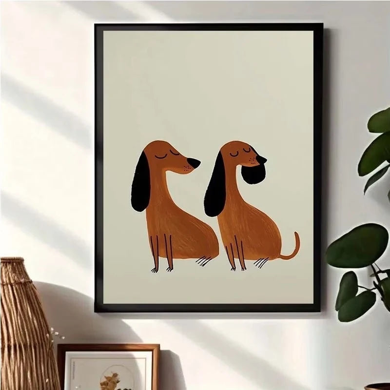 Funny Sausage Dog Couple Canvas Wall Art Print | Home Decor