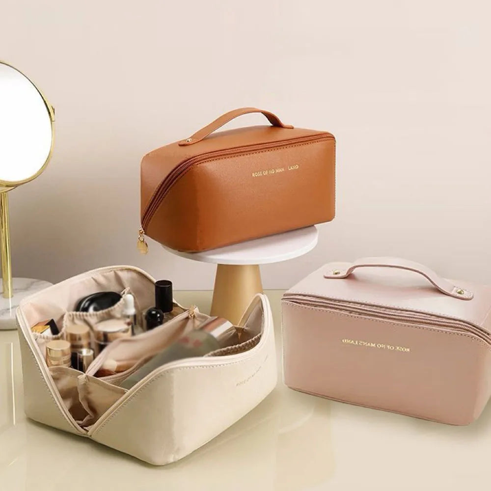 Large Waterproof Travel Cosmetic Bag with Partition & Handle