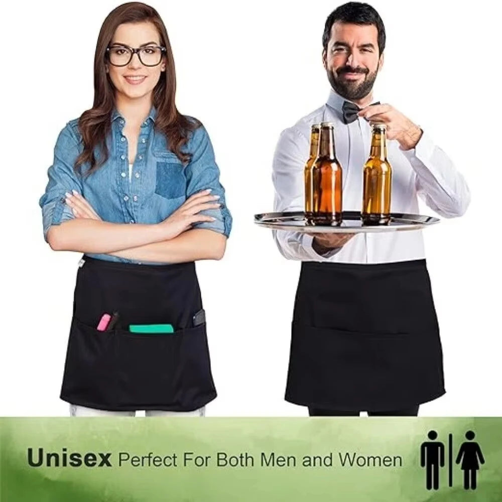 Black Waterproof Waist Apron | 3 Pocket Half Apron