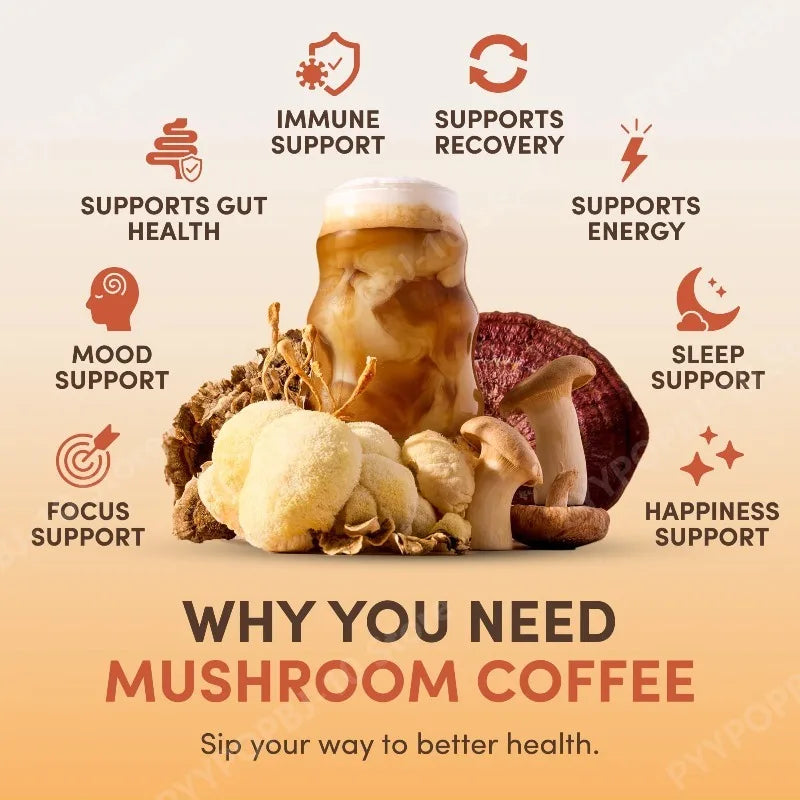 Organic Mushroom Coffee Powder | 6 Adaptogens + MCT Oil