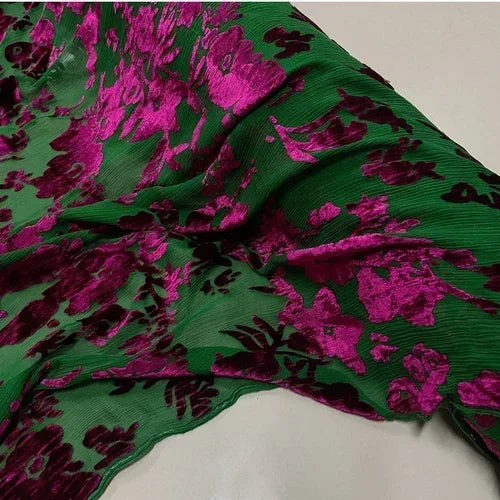 Velvet Silk Crepe Mulberry Burnt Out Fabric | By the Meter