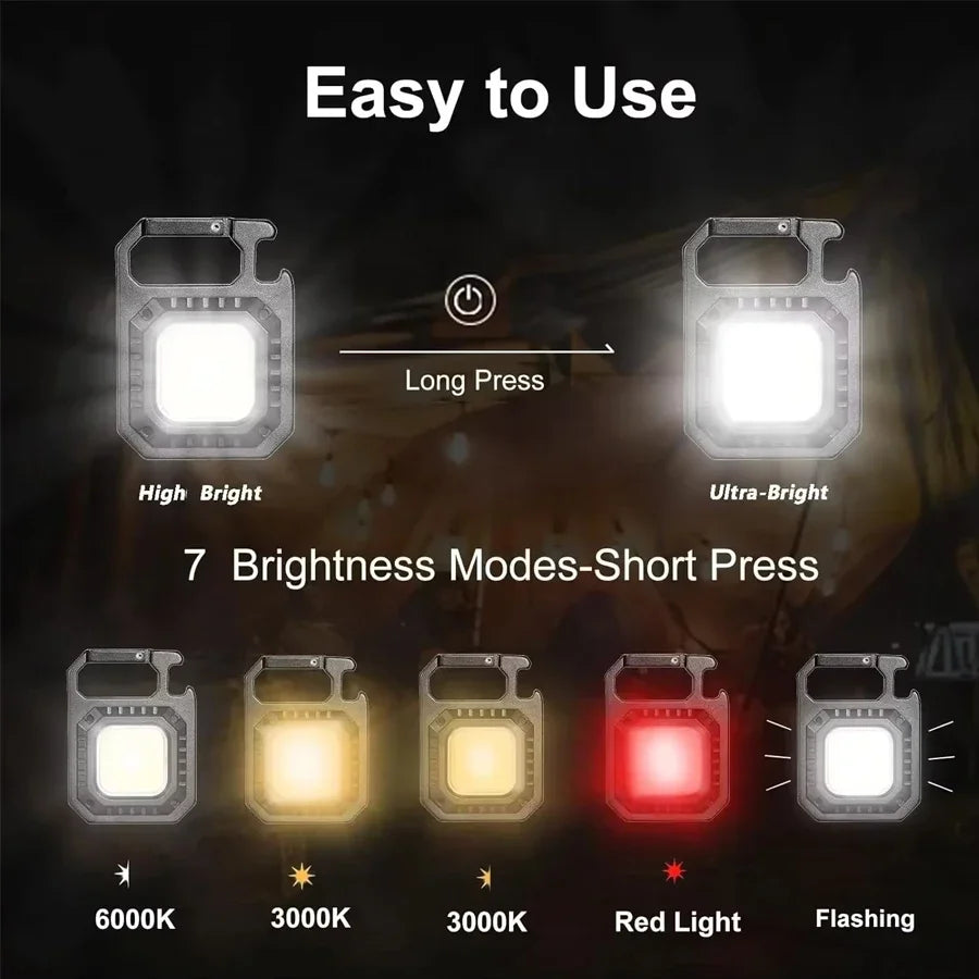 Multifunctional Keychain Flashlight COB Work Light Bottle Opener Rechargeable Portable Camping Hiking Fishing Lanterns 7 Modes Peaceful Pleasures Health and Wellness